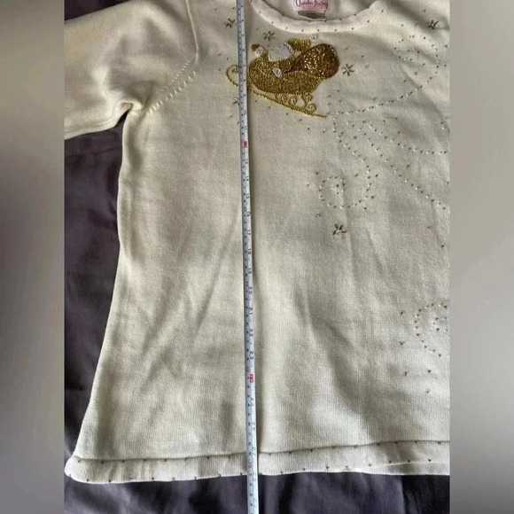 Quacker Factory Cream Sweater with Gold Sleigh Design - Picture 8 of 9